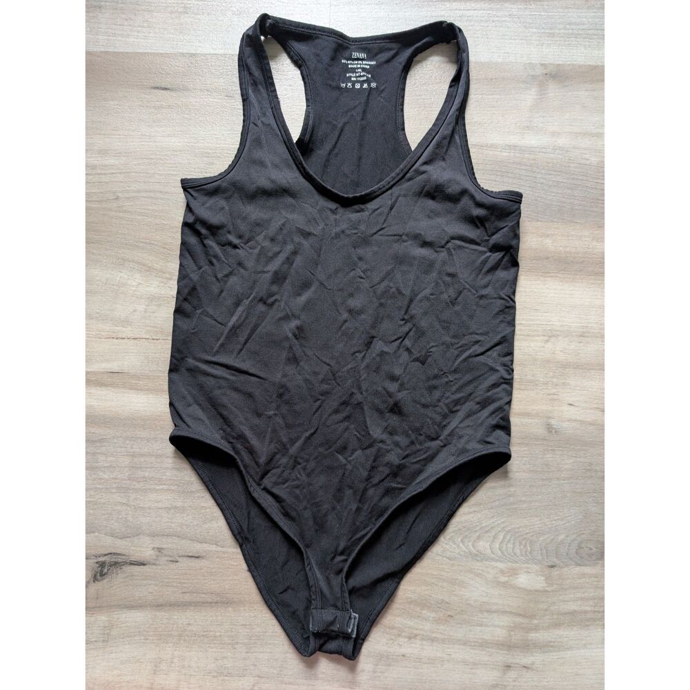 Zenana Black Tank Racerback Bodysuit, L/XL (C2)